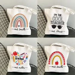 Bolsas de mano personalizadas para regalo de maestro, bolso con nombre personalizado, regalos de fiesta, bolso de hombro, bolsas de lona, Bolsa grande reutilizable