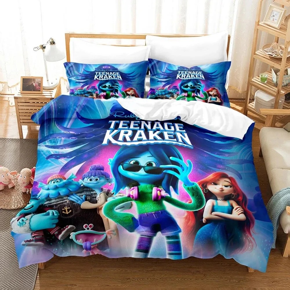 Ruby Gillman, Teenage Kraken Bedding Set Cartoon Anime three-piece set Adult Kid Bedroom Duvetcover Sets 3D Kawaii cobertor