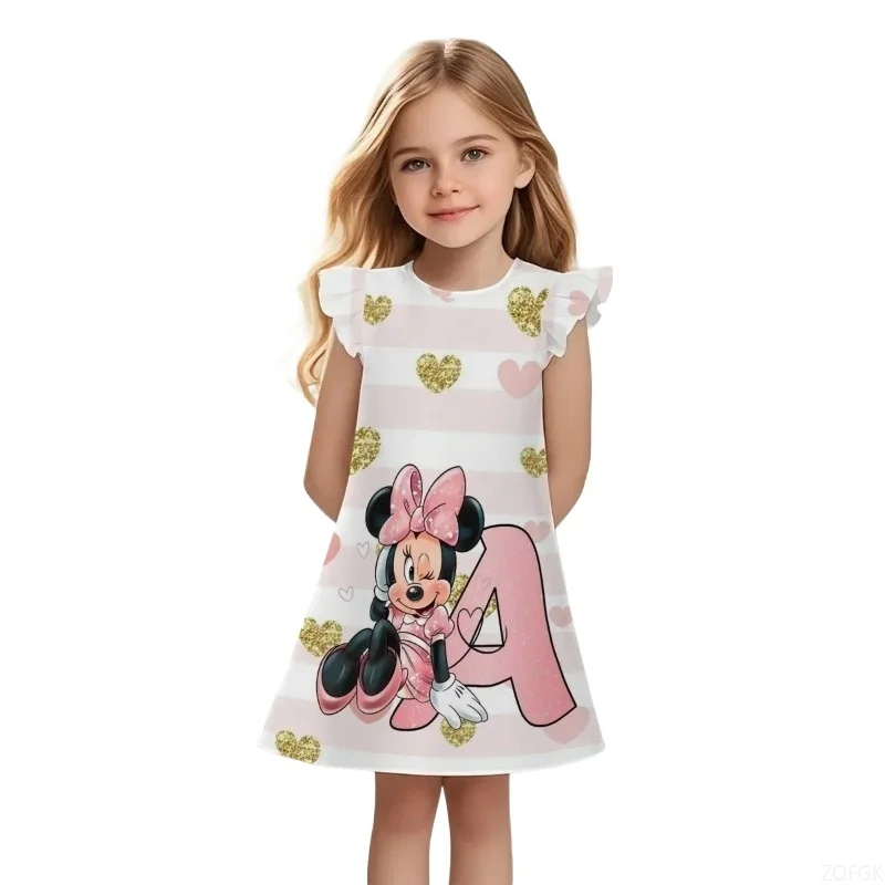 

Mickey Mouse Print Casual Round Neck Summer Children's Clothing Fashion Flying Sleeve Dress