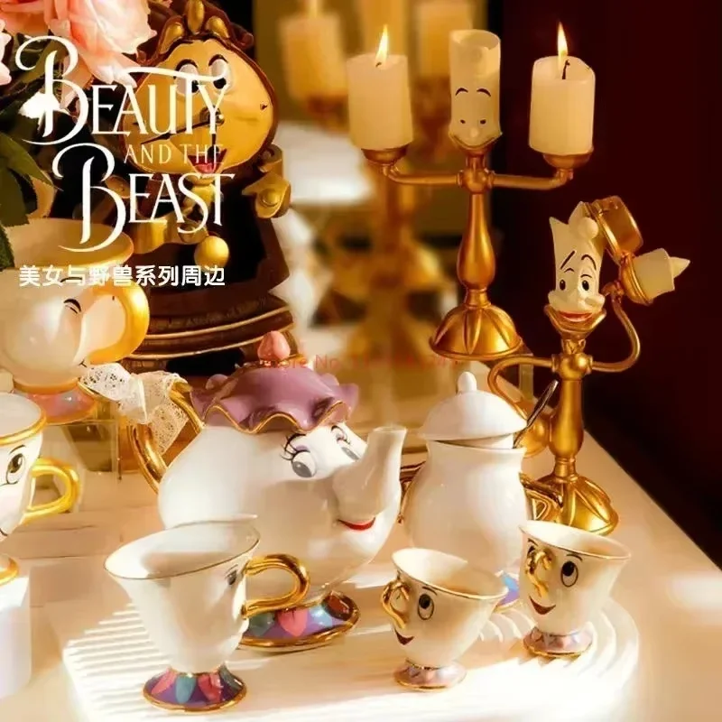 New Hot Disney Beauty And The Beast Figure Toy Lumiere Night Light Candlestick Desktop Cogsworth Clock Birthday Decoration Gifts