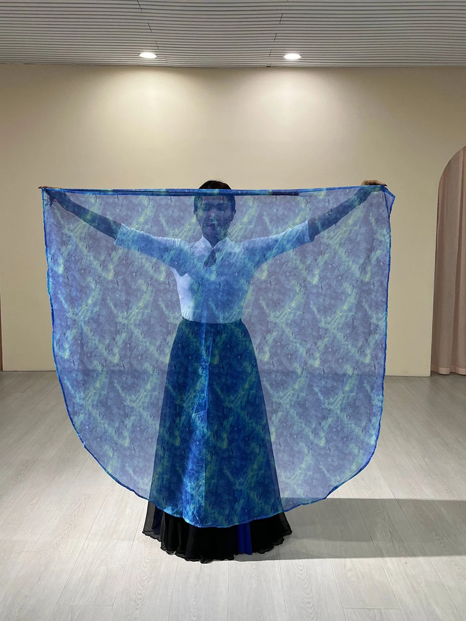 Belly Dance อุปกรณ์เสริมธงสีขาวและสีฟ้า Tie Dye ธงสําหรับผู้ใหญ่โบสถ์เครื่องแต่งกายฝึก Carnival สรรเสริญธง