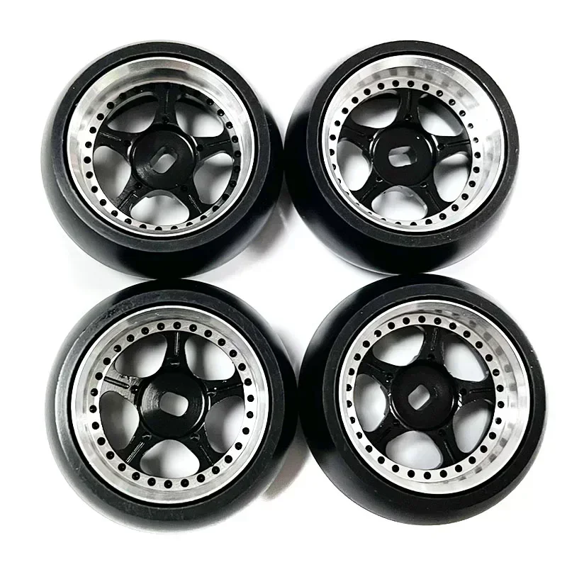 4 Pcs RC Rubber Drift Tyre Hard Anodized Wheel Rims for Wltoys K969 K989 P929 1:28 Scale RC Car Replacement Accessory Parts