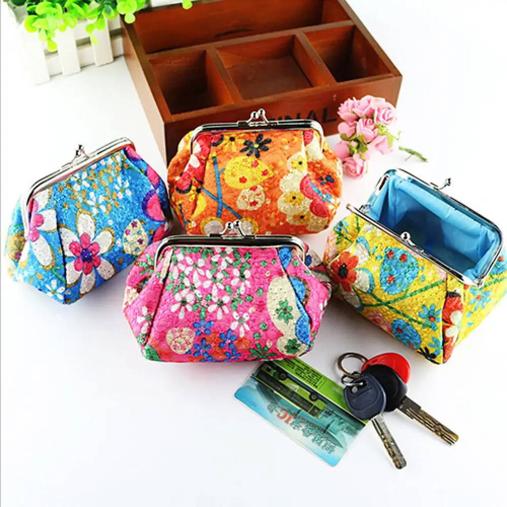 Women Wallet Mini Purse Fashion Cute Flowers Embroidered Case Card Keys Pouch Coin Purse Landscape Painting