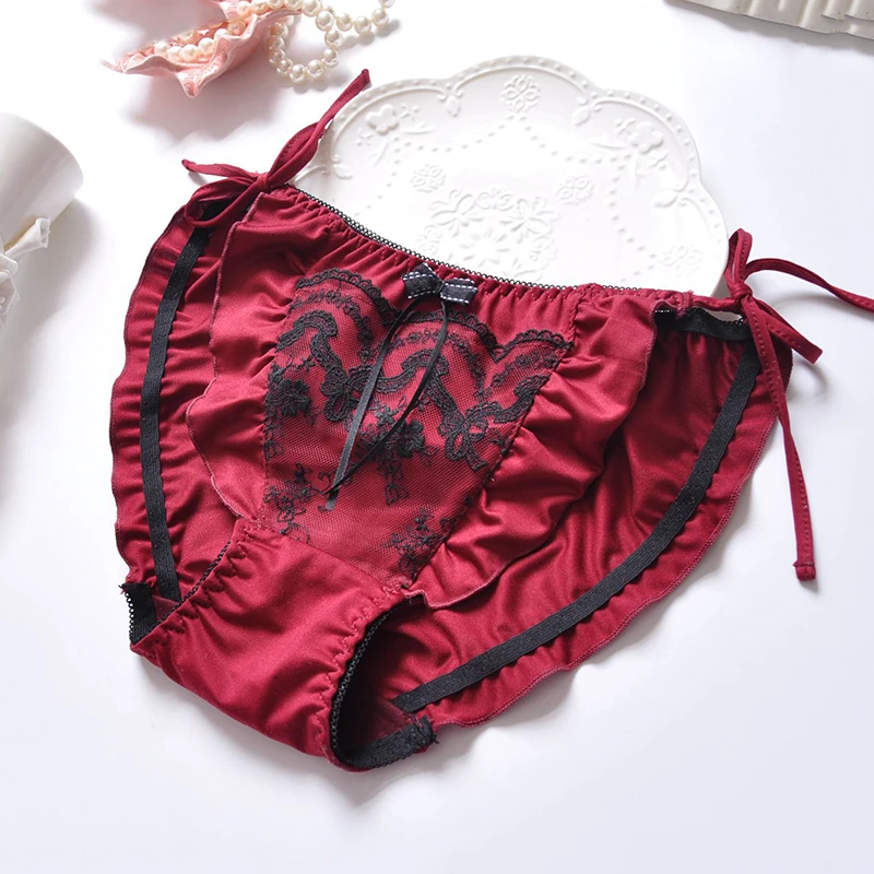 Styl japoński mleko jedwabne śliczne piękne Sweety księżniczka majtki koronkowe Tether Sexy kobiet wysokiej elastyczności Ruffles bielizna Calcinha