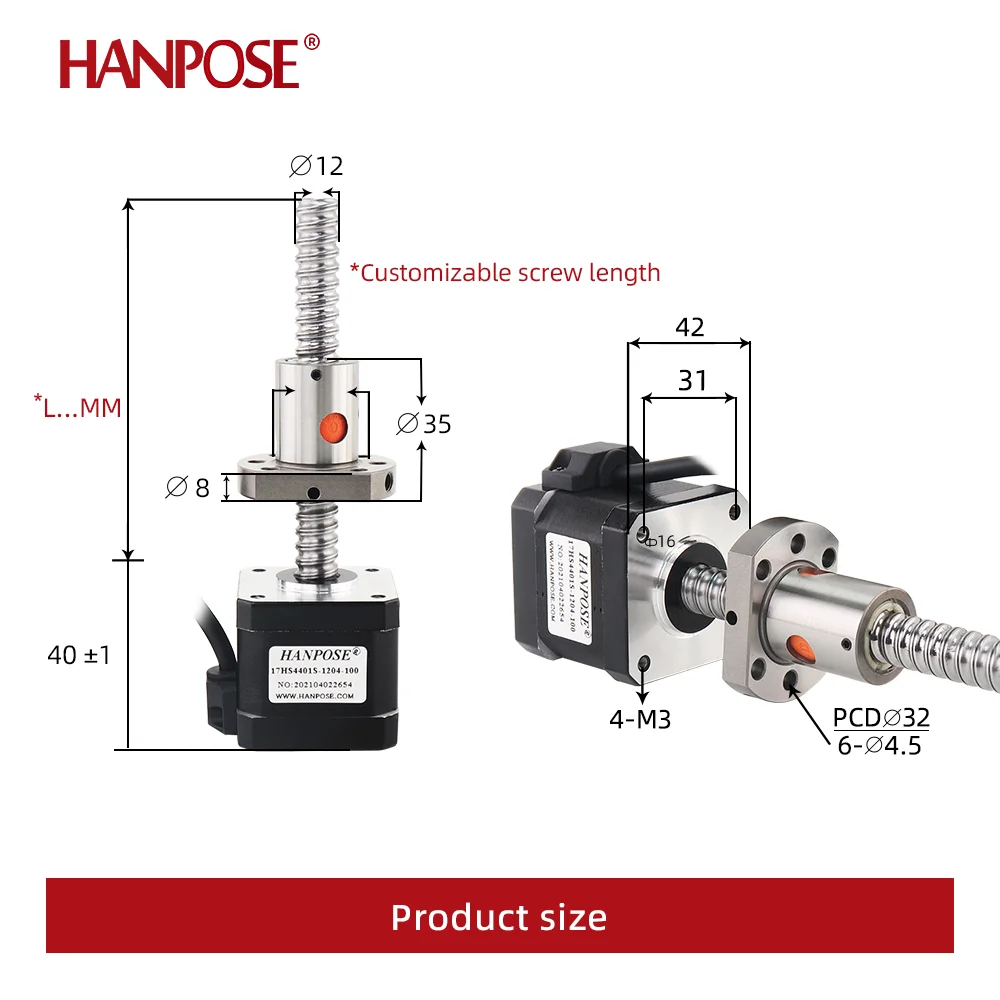 Nema 17 Ball Screw Stepper Motor 1.7A 40N.cm 17HS4401S - SFU1204  Diameter 42BYGH40 CNC Engraving Machine For 3D Printer Motor