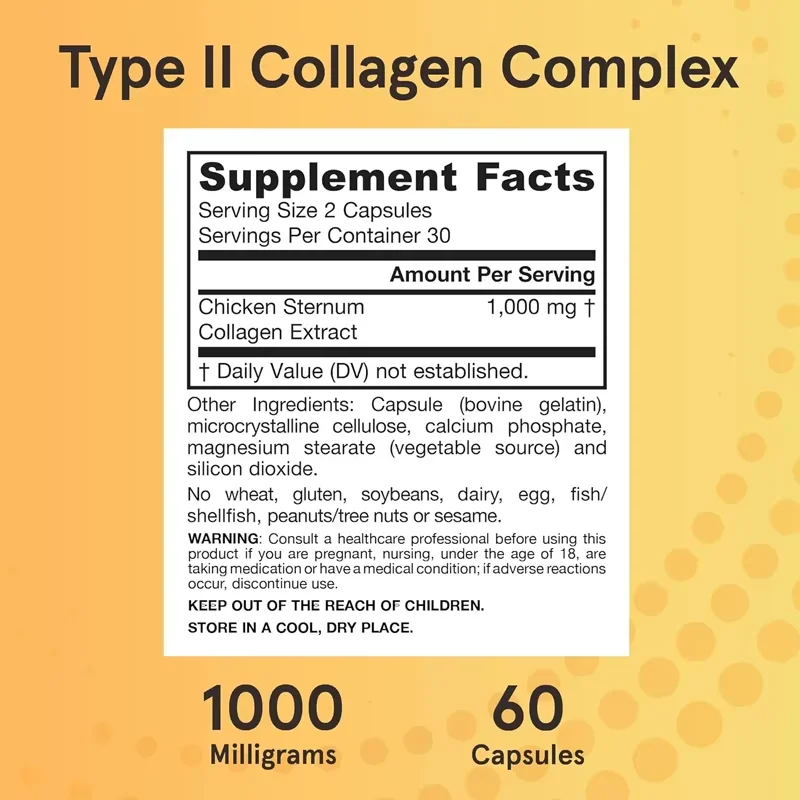 Complexo de colágeno Ii tipo cartilagem de peito de frango 500mg - Cápsulas de suplemento dietético apoiando a pele e as articulações