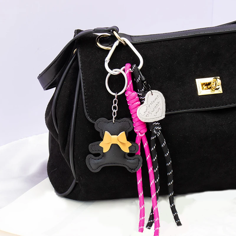 Adorable Leather Bear Keychain Cute Bow Tie Multi-color for Bag Charms Perfect Gift For Women Bag Pendant