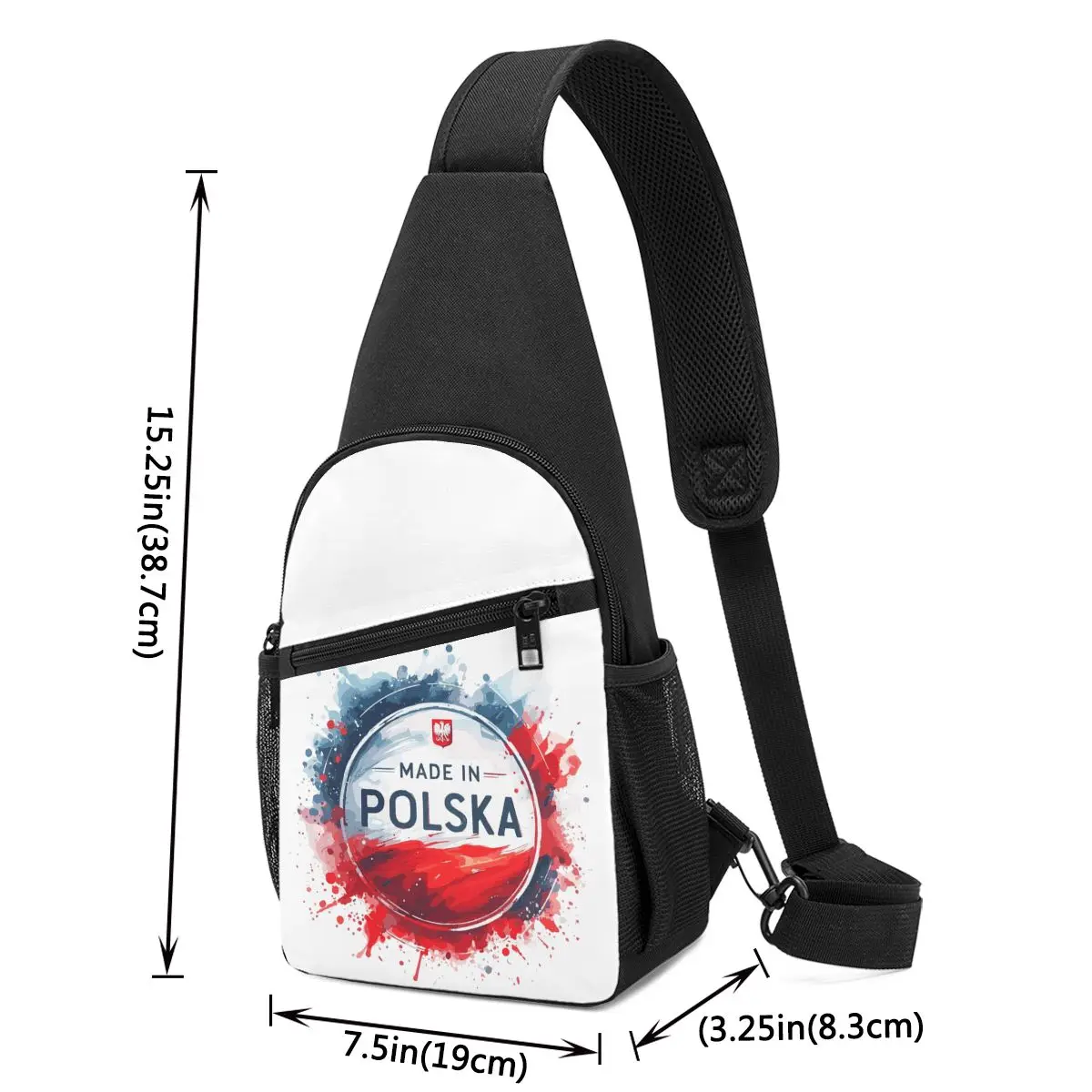 Made In Polska Poland Polish Flag Red White Gift Chest Bag Men Sling Crossbody Backpack Chest Bag Hiking Daypack Shoulder Bag