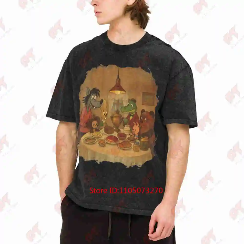 Slavic Holiday Feast Thanksgiving Christmas New Year Vintage Washed Tee Pure Cotton T-Shirt