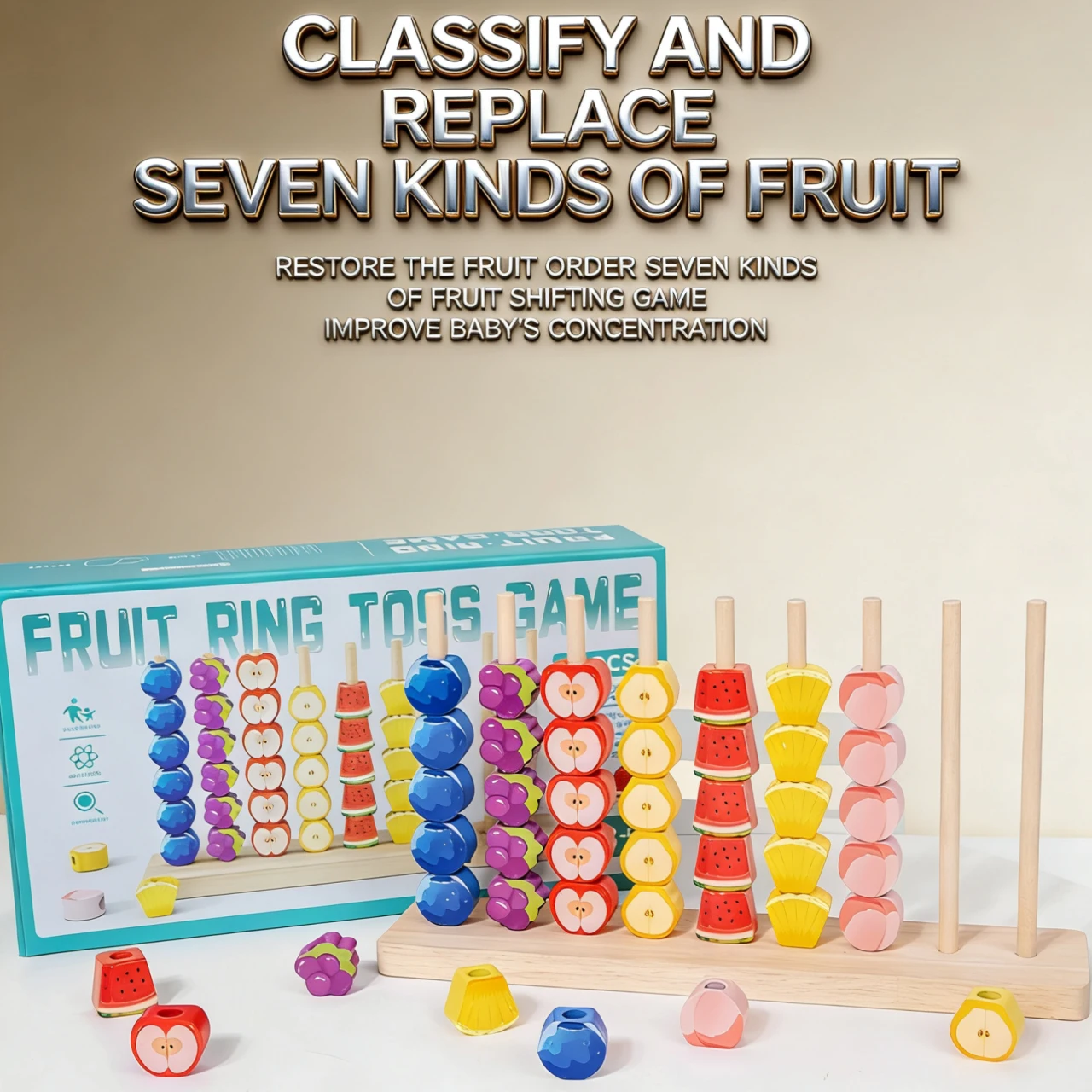 Wooden Fruit Ring Toss Game Kids Fruit Blocks with Spare Posts Burr-Free Design to Boost Hand-Eye Coordination Fruit Cognition