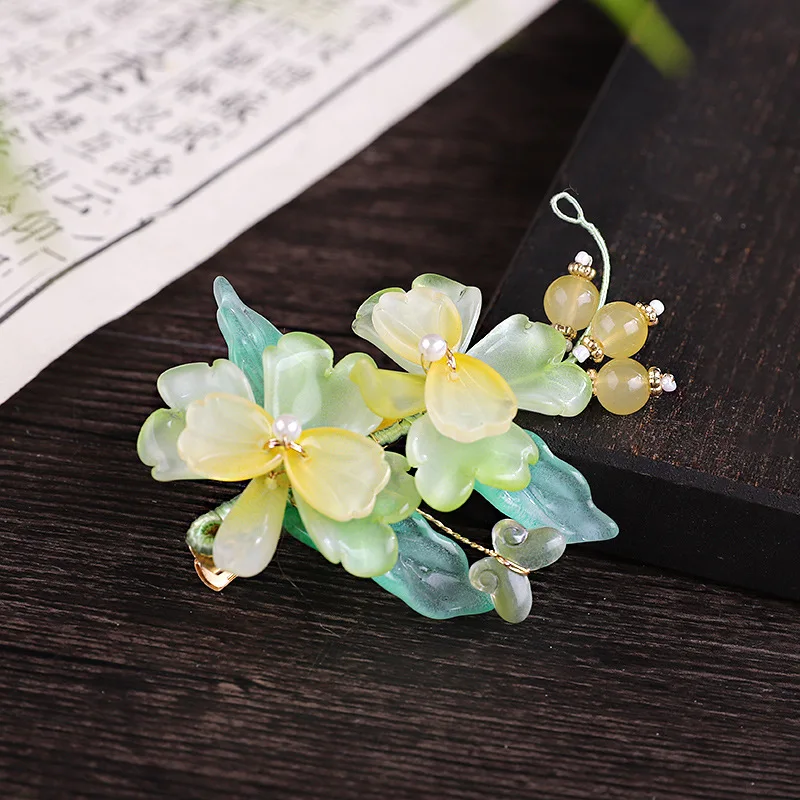 6mm Bracelet Hand String Source Light Green Yellow Flower Antique Hairpin Glass Bead Pendant Hairpin Hanfu Daily Style Disc Hair