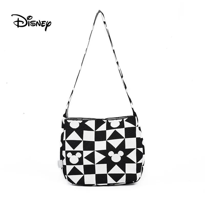 

Disney Joint New Shoulder Bag Cute Black and White Color-block Knitted Handbag Daily Commuter Mobile Phone Bag