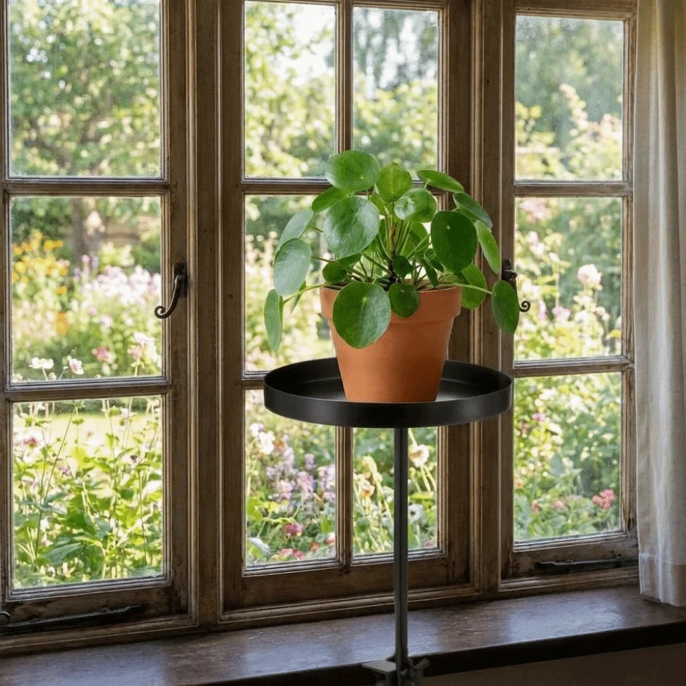 Iron Adjustable Window Sill Shelf Black Hanging Floating Planter Stand Round Space Saver Railing Bird Feeder Storage Tray
