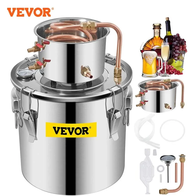 VEVOR Alambic Kit pembuat bir minyak esensial, penyuling alkohol Moonshine 3 5 8 Gal DIY masih berbahan tembaga tahan karat untuk minuman air anggur rumah