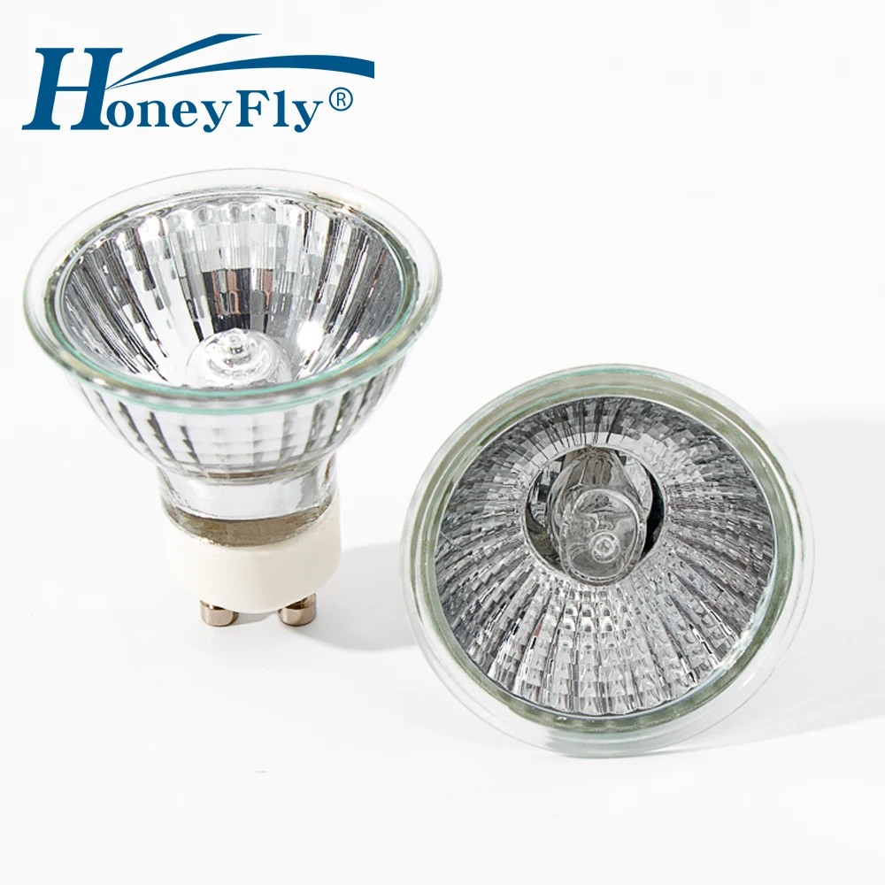 HoneyFly 3 sztuk GU10 żarówka halogenowa żarówka 28W 42W 50mm 220V kształt filiżanki halogenowe światło punktowe klasy C ciepły biały 2700K GU10