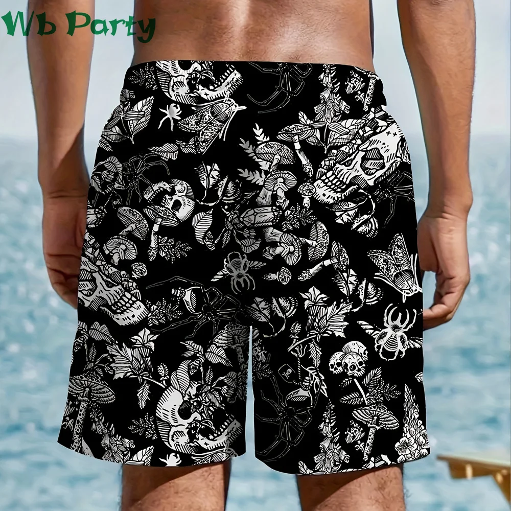 Gothic Skull Print Shorts Men Summer Men\'s Clothing Drawstring Shorts Casual Loose Gym Shorts Street Clothing Breathable Short