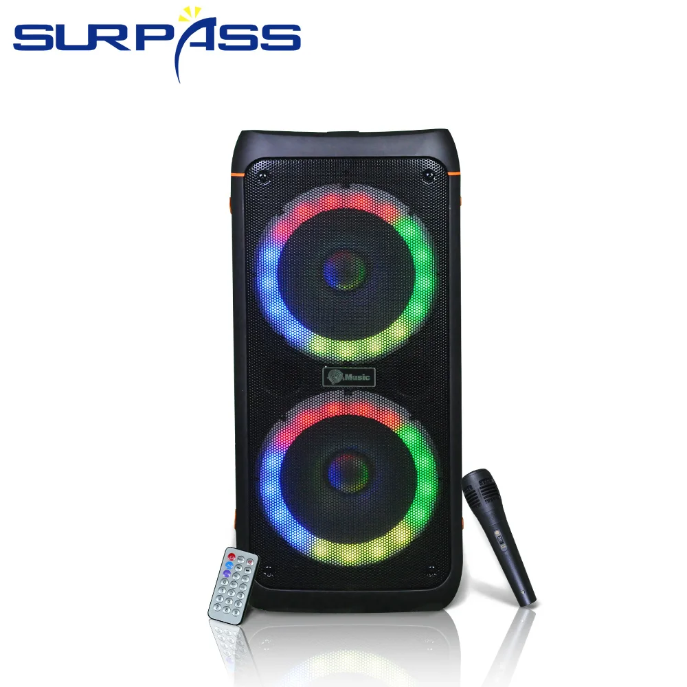 Double 8 Inch Bluetooth Speaker Radio Fm Speakers Outdoor Portable Loudspeaker USB TF Card AUX LED Display with Wired Microphone