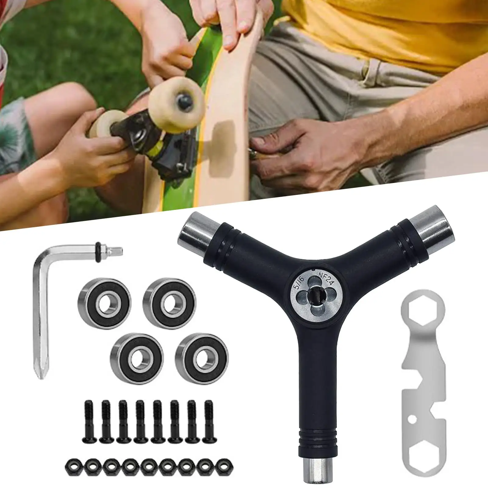 Skate Tool Set Portable Accessory Wrench Y Tool for Longborad Skate