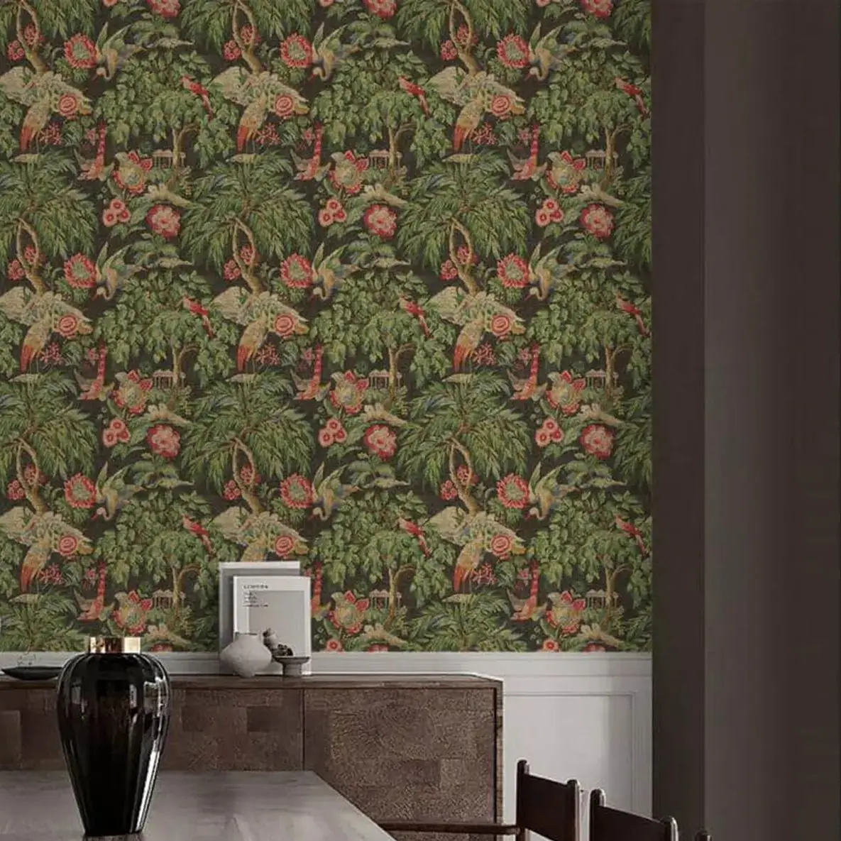 Green Forest Wallpaper Peel and Stick,Floral and Birds Wallpaper Mural For Home Decoration, Self-adhesive Or Traditional Papers