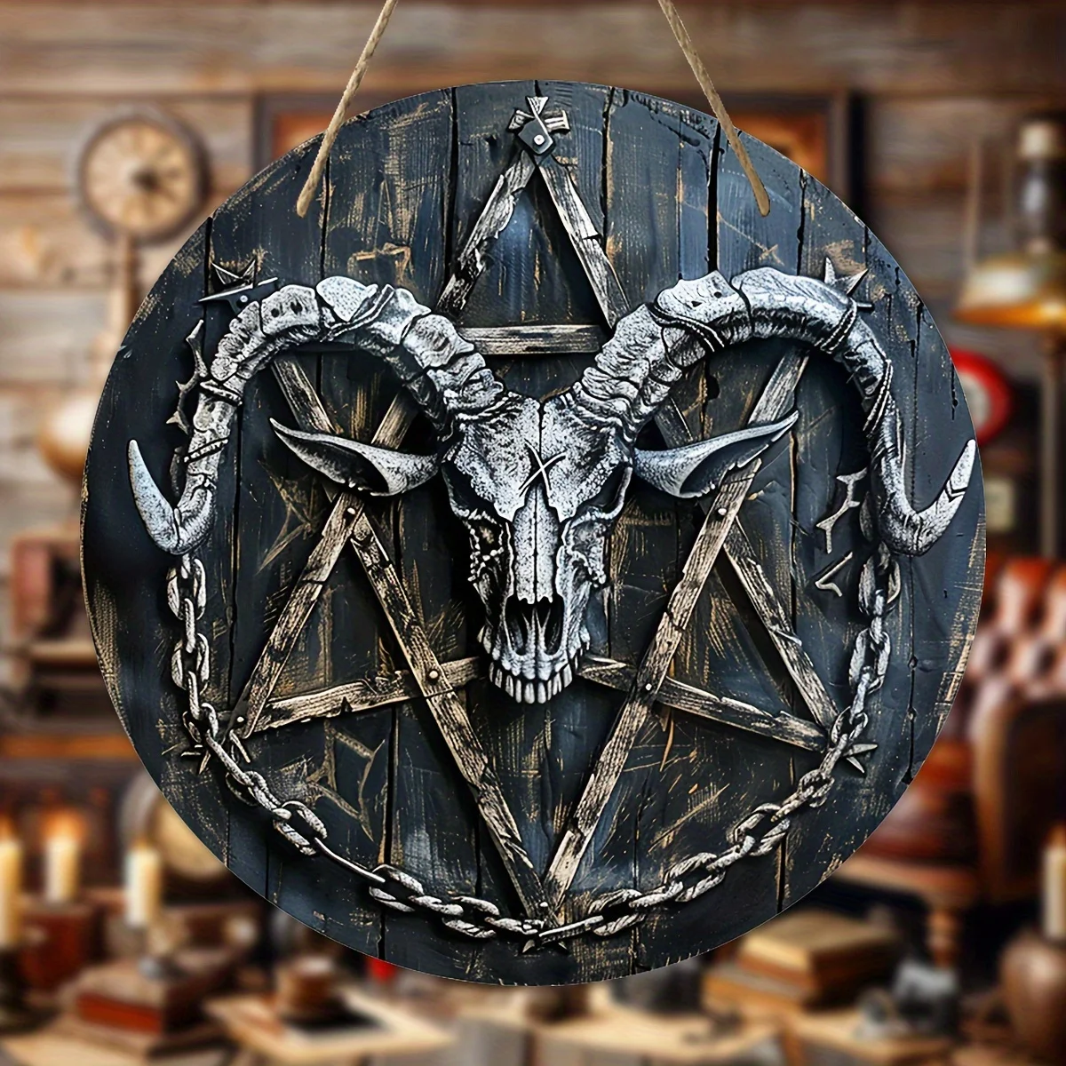 Rustic 3D Goat Skull,Pentagram Acrylic Sign,Mystical Symbolic Wall Art,Man Cave,Illuminati Ornament,Home,Party Festive Decor