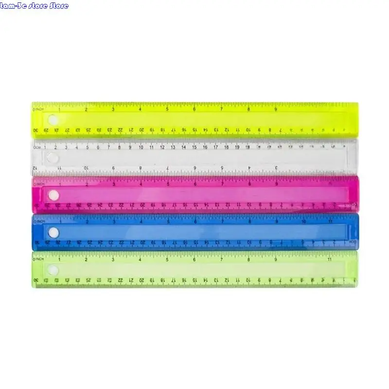D0UA 4pcs 12 дюймов красочные прозрачные правители с дюймами сантиметра Scale Math Ruler