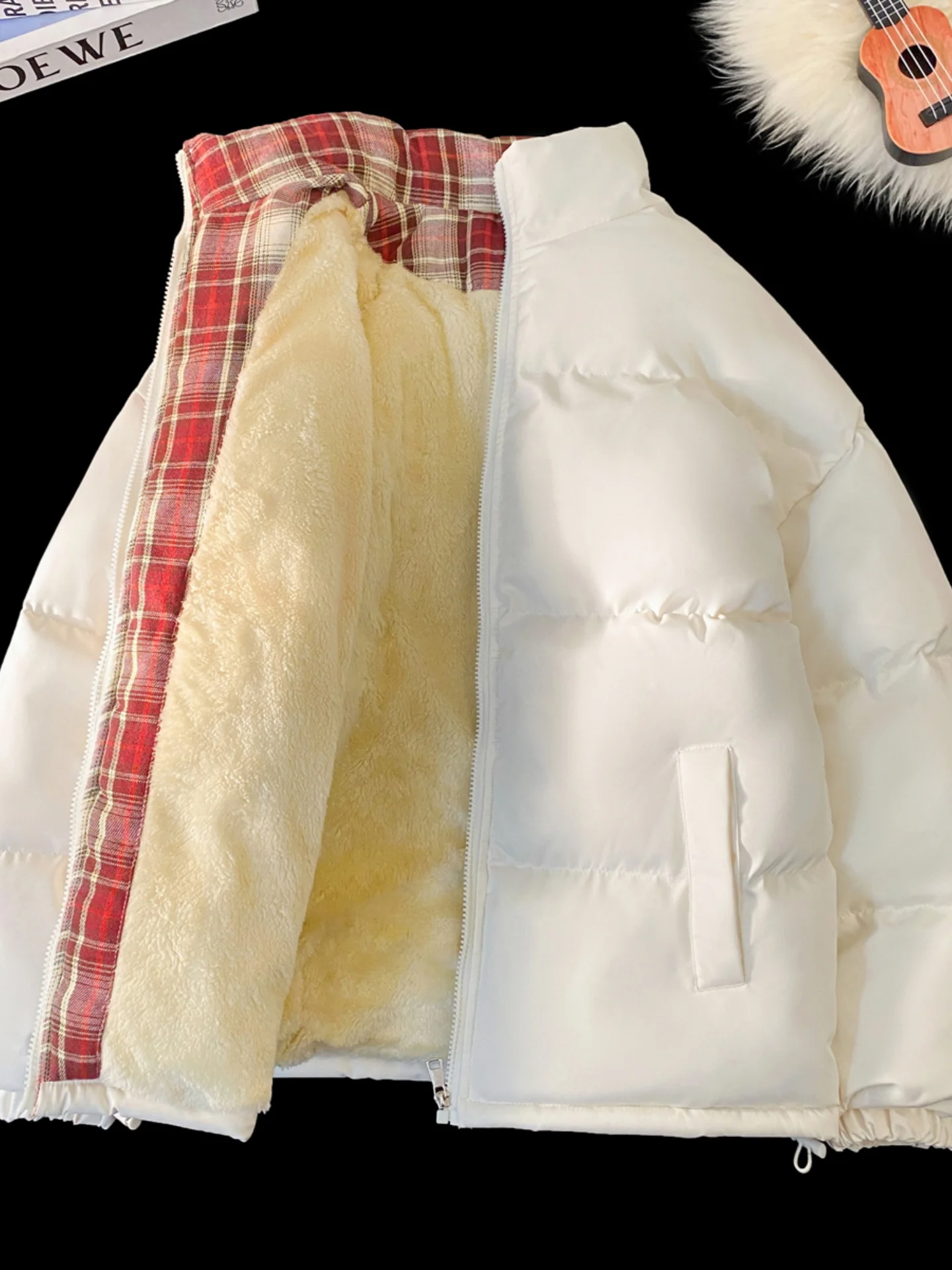 

Thiened Lamb Velvet Cotton Jaet for Teens Winter Warm Stand Collar Zipper Closure Long Sve Casual Sle Polyester Fabric