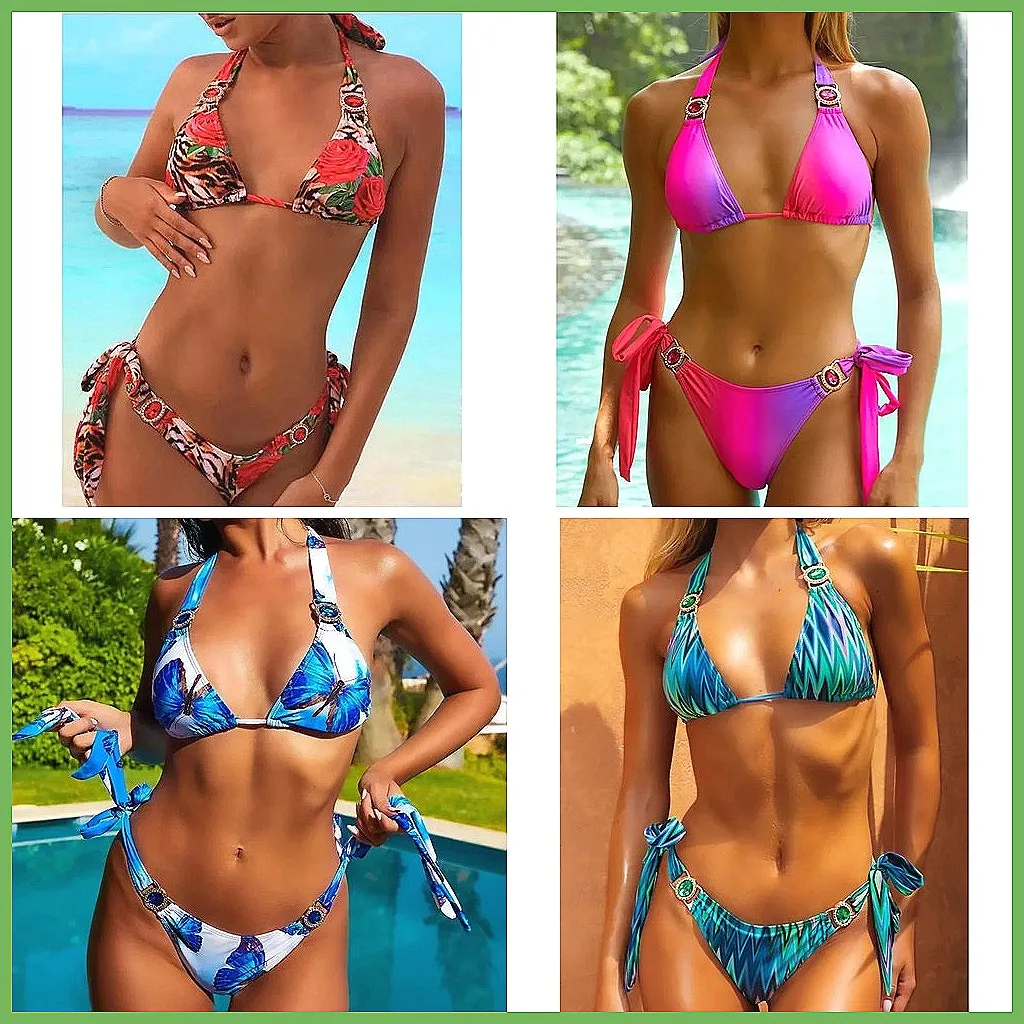 

Sexy Push Up Bikini Set for Women, Shiny Rhinestone Brazilian Beach Swimsuit Two Piece Bathing Suit(72 characters)