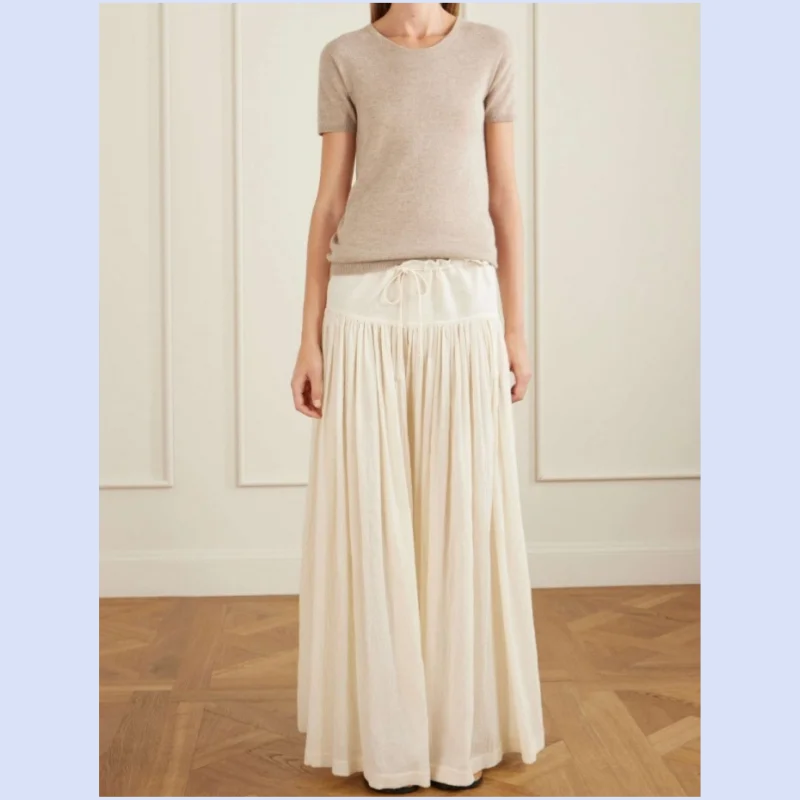 26 year new women's minimalist style drawstring high waist lazy wide leg big swing skirt pants
