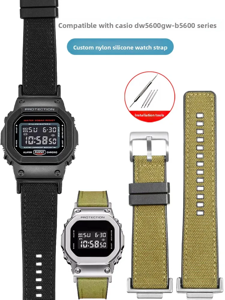 Nylon Watch Strap Is Suitable for Casio Small Square DW5600 GW-B5600 Series Convex Silicone Watch Chain