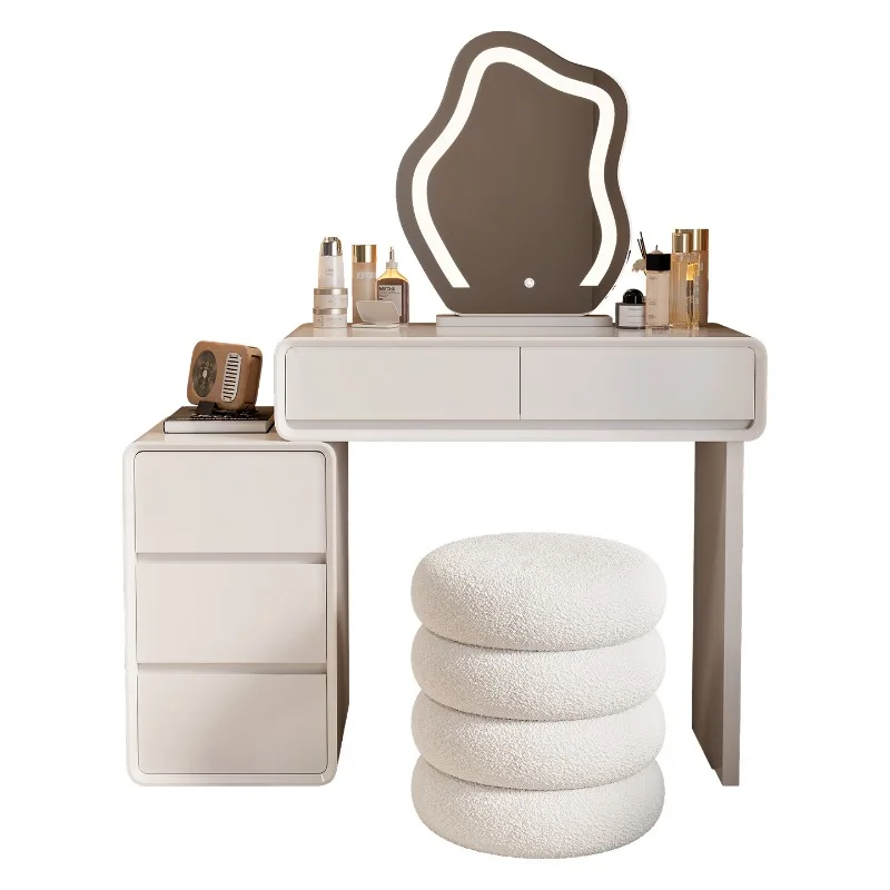 All Solid Wood Baking Paint Small Unit Dressing Table Storage Cabinet Integrated Bedroom Modern Simple Cream Style Makeup Table
