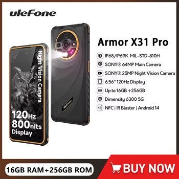 Ulefone 아머 X31 프로 견고한 스마트폰, 안드로이드 14, 6.56 인치, 120Hz 디스플레이, 최대 16GB RAM, 256GB ROM, 64MP 카메라, 휴대폰 NFC, 5G
