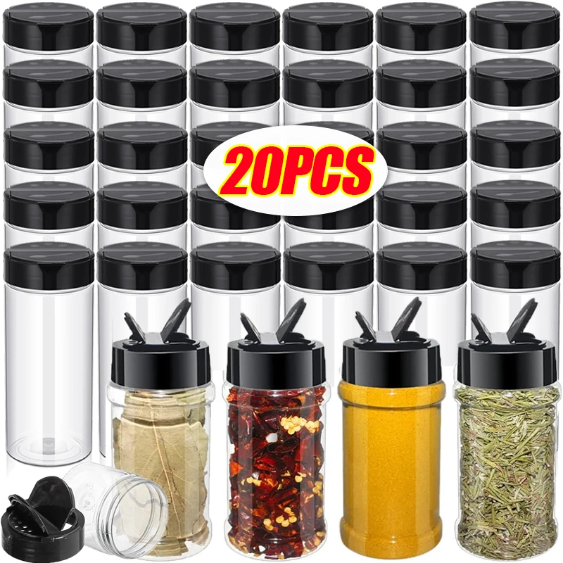 1/20pcs Transparent Spice Bottle Pepper Shaker Salt Seasoning Jars Plastic Barbecue Condiment Bottles with Lids Kitchen Gadgets