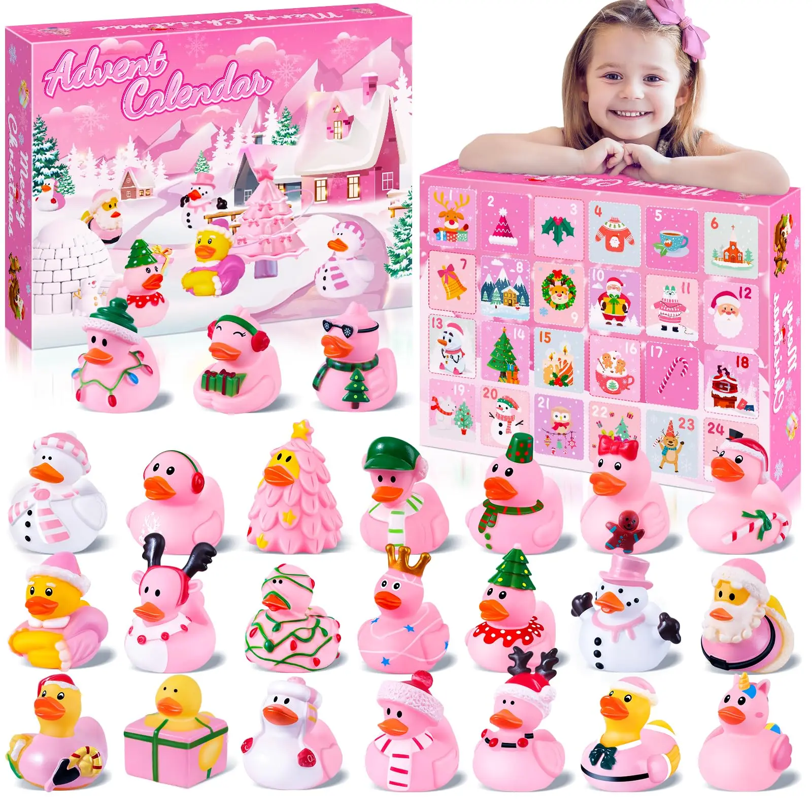 Advent Calendar 2024 Kids Girls Christmas Rubber Ducks, 24 Days Christmas Countdown Calendar with Bag, Jeep Ducks Christmas Part