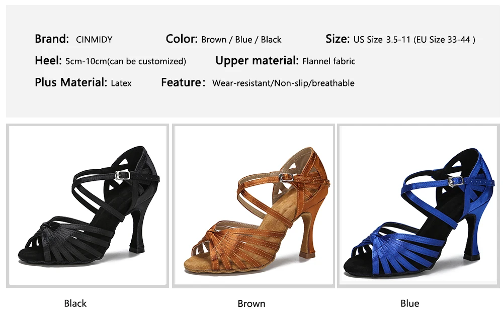 CINMIDY Seiden-Satin Tanzschuhe für Damen, Latein-Tanzschuhe, Tango-Ballsaal-Performance-Schuhe, Weichsohlen-Sandalen, Partyschuhe – Detail 6