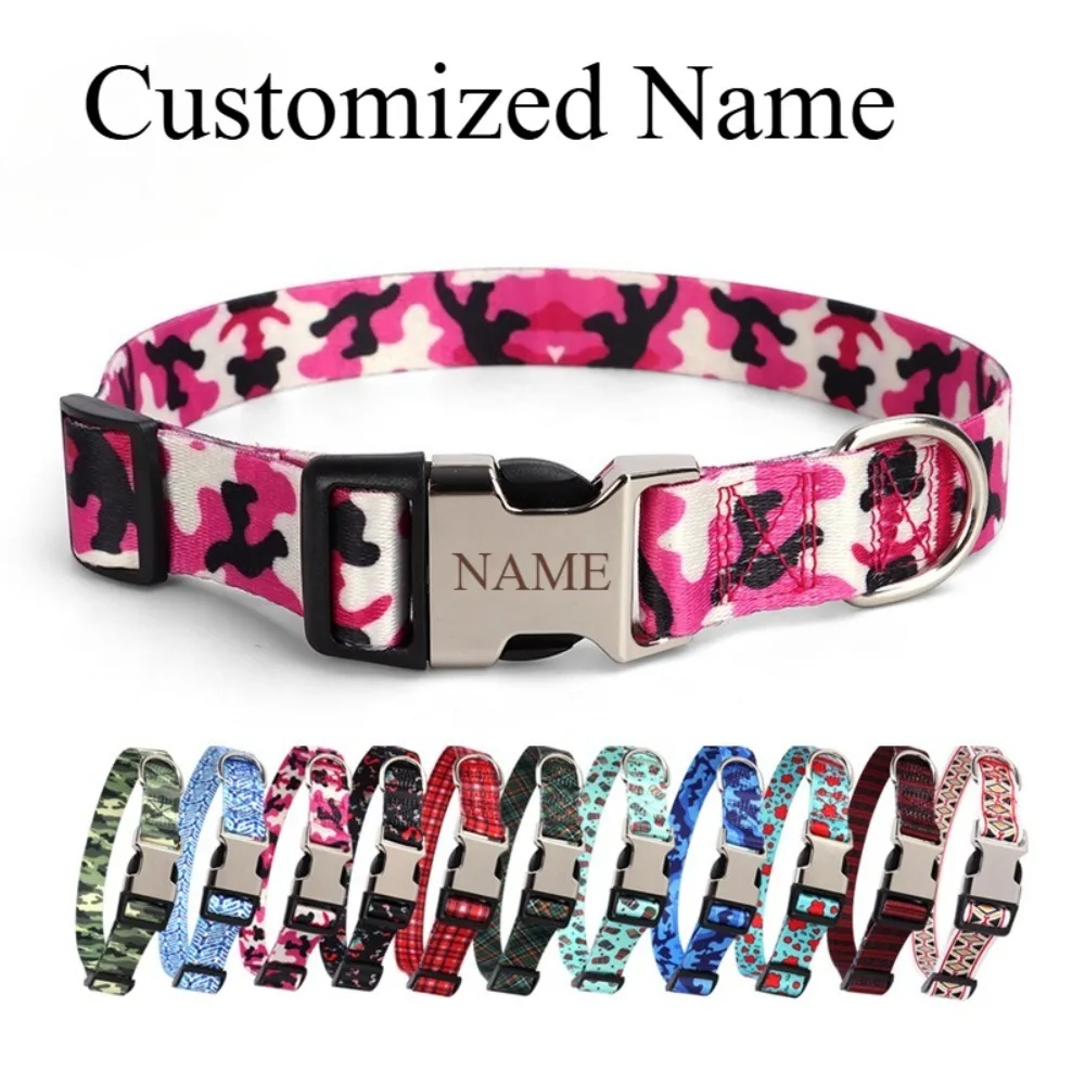 

Customizable Name Number Digital Printing Pet Collar Thickened Half Metal Buckle Collar Hot Selling Dog Accessories Gifts