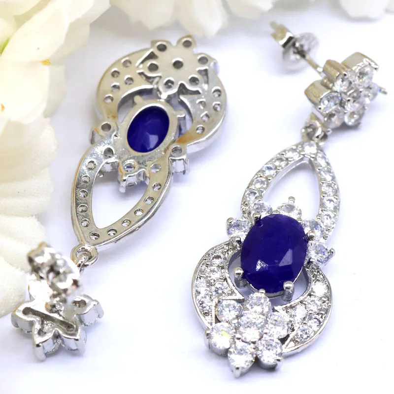 Buy 5 Get 1 Free 40x13mm 7.1g Real Green Emerald Red Ruby Blue Sapphire CZ Women Wedding Silver Earrings