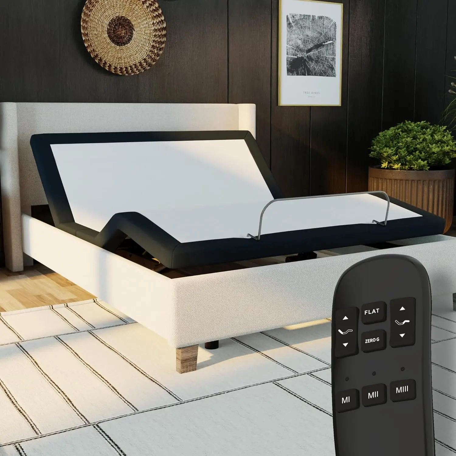 

King Adjustable Bed Base Frame with Head and Foot Incline Wireless Remote Control Easy Assembly and 10 Year Warranty