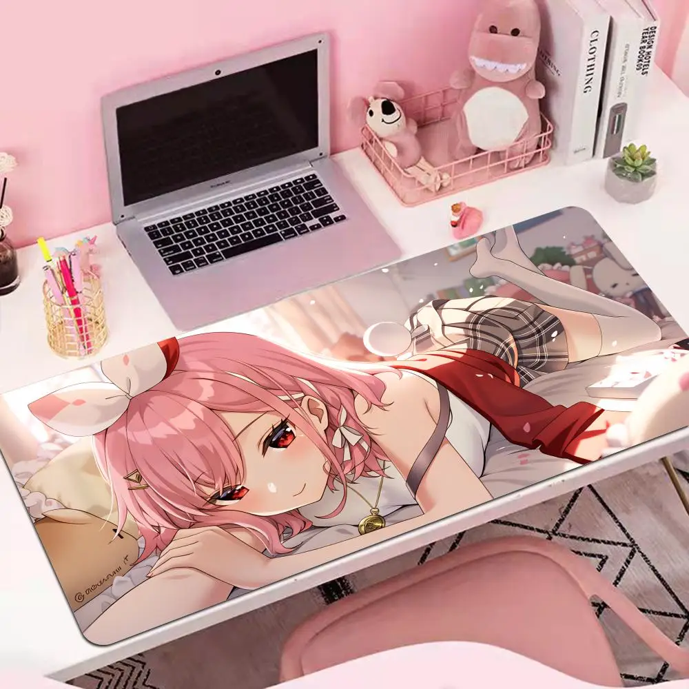 

HYBXAXC Anime Girl PINK Mouse Pad VTuber Rubber Extended Desktop Mat VSPO Computer Gamer Mousepad PC Desk Accessories Keyboard P