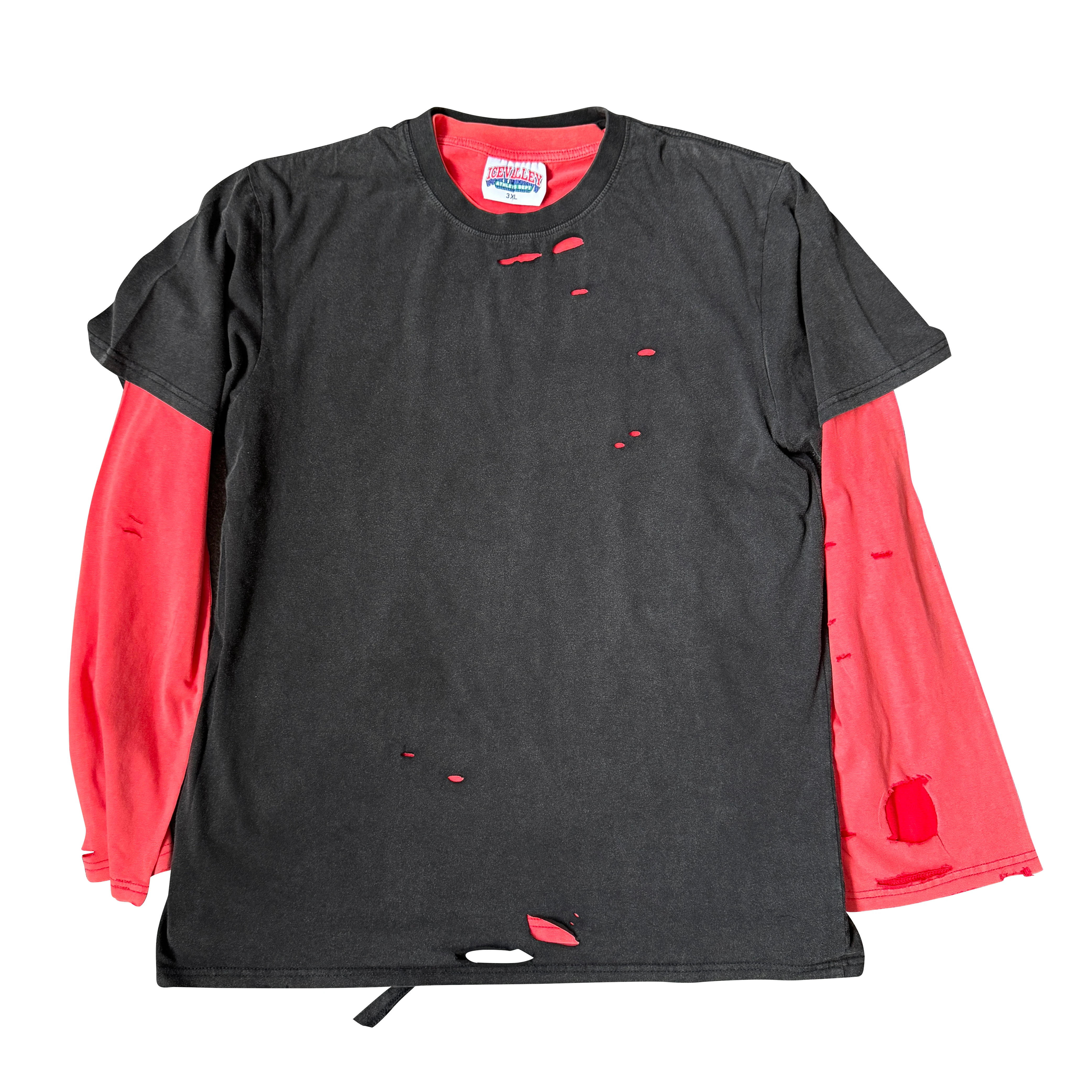 Retro American Long Sleeve T-Shirt True Two-Piece Washed Destructed Top Breathable Cotton Youthful Summer Fashion Car Pattern