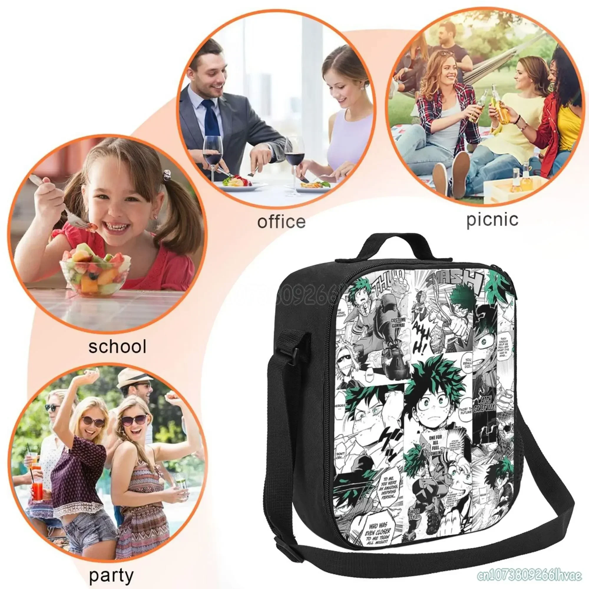 My Hero Academia Anime Manga Lunch Bag for Kids Insulated Lunch Box Portable Thermal Cooler Bag for Boys Girls School Picnic