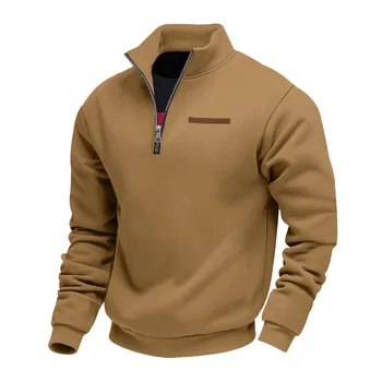 American autumn and winter heavy fleece long-sleeved men's sweater half zipper loose stand-up collar pullover men's sweater 4