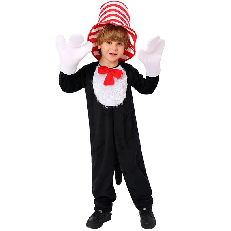 

2024 New Arrival Unisex Girl Boy Cute Animal Halloween Costume With Hat And Gloves Black Cat Child Costume