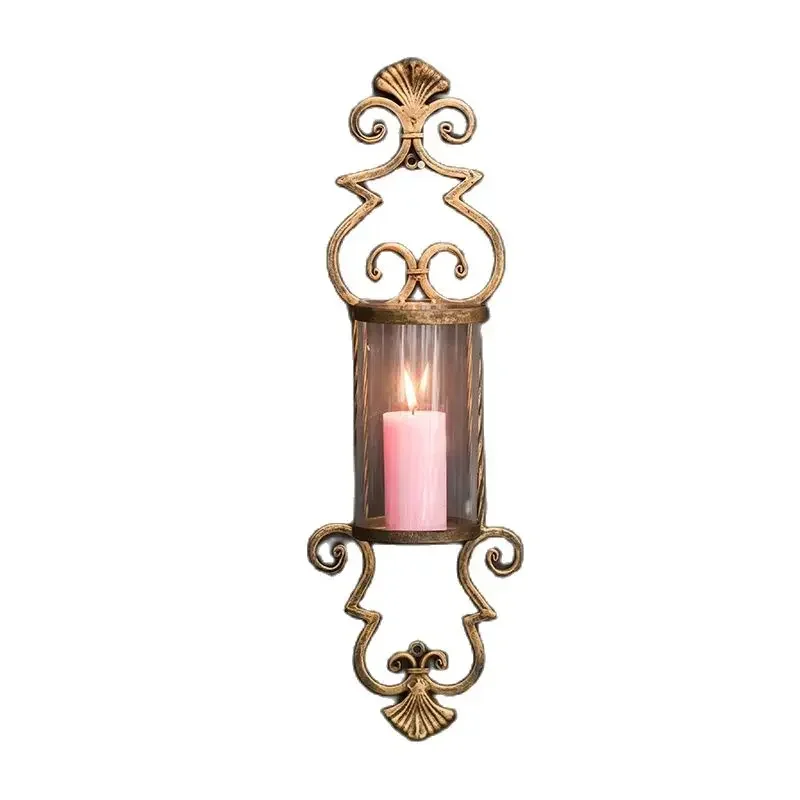 

Wall Hanging Iron Holder Candle Metal Gold Retro Wall Candle Holders Nordic Candlestick Wedding Bougeoir Tea Light Holder