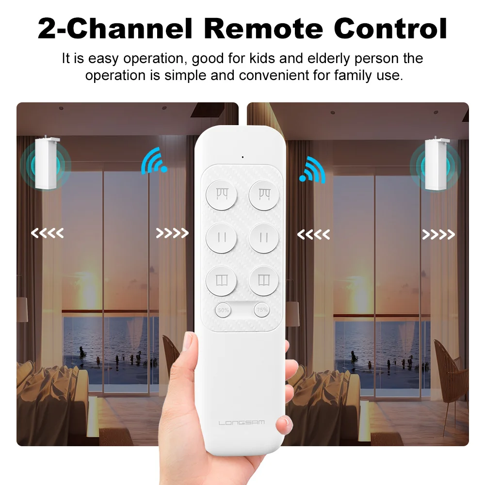 Tuya Smart WIFI Electric curtain motor shutter motor with 2 channel remote  Support Voice Control Alexa Google Assistant 15cm