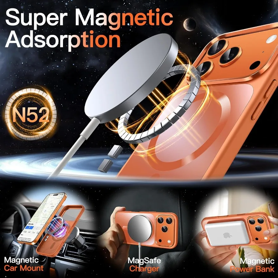 Capa magnética para iPhone 17 Pro Max 6,9 polegadas compatível com MagSafe Luxury Metallic Lustre Matte Back Slim à prova de choque