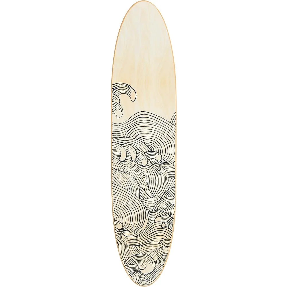 

Creative Co-Op Coastal Decorative Surfboard Wall Décor for Living Room; Contemporary Wave Design Overlaid On Light Natural Wood