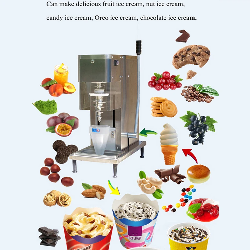كوب من الفولاذ المقاوم للصدأ الزبادي الآيس كريم خلاط الفاكهة المجمدة دوامة الحفر جيلاتو بيكي آلة خلاط الآيس كريم 750 واط