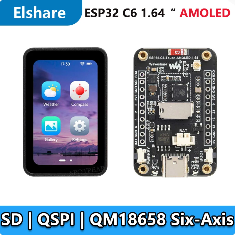 

ESP32-C6 1.64inch AMOLED Display Development Board 280×456 1.64 inch TouchScreen QSPI Interface, Supports Wi-Fi 6 And BLE 5