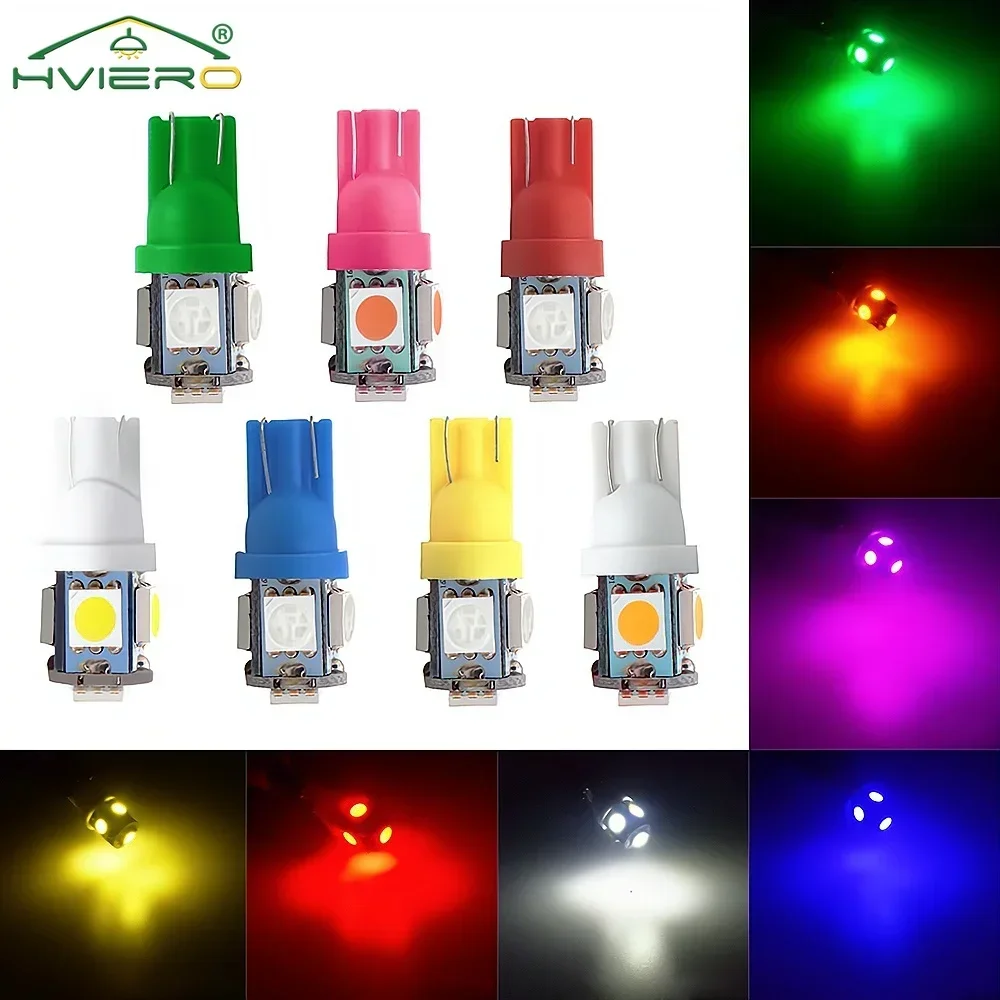 10Pcs T10 5050 5SMD Auto Led Lamp Interior 168 194 LED DC 12V License Plate Bulbs Marker Lights White Blue Red Cob Turn Signal