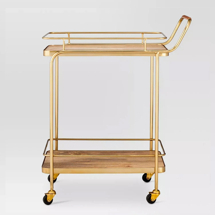 Hotel Restaurant Wooden Cart Service Food Wood Golden Modern Serving Trolley